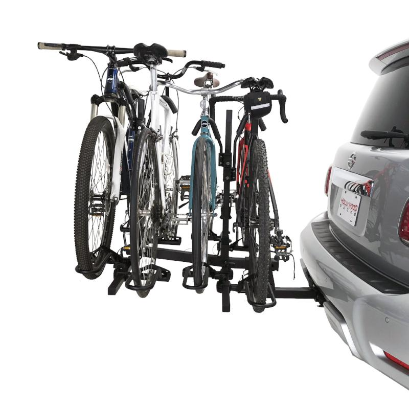 The Hollywood Racks - Sport Rider SE4 hitch bike rack ensures ease of use, allowing four bicycles to be securely attached to the back of a car.
