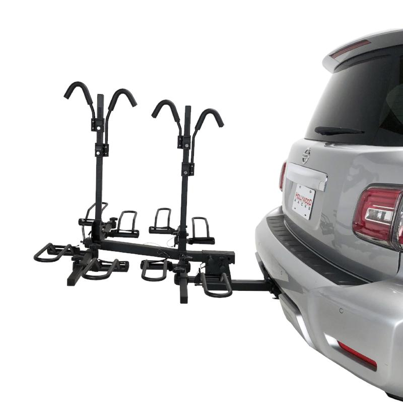 The Hollywood Racks - Sport Rider SE4 hitch bike rack offers ease of use with two racks attached to the back of a car.