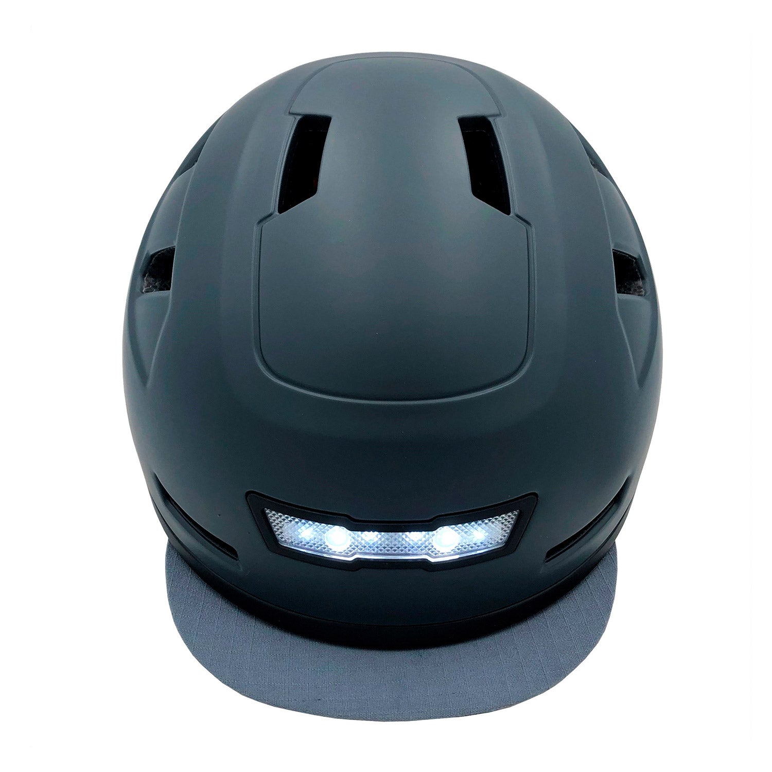 A black e-bike Helmet XNITO - Old School - Urbanite with integrated LED lights on the front, CPSC and NTA-8776 certified.
