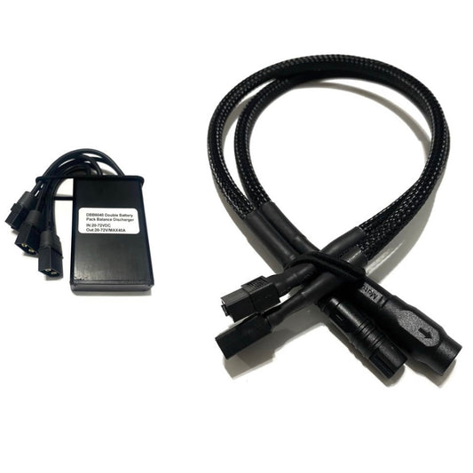 The ElectricAllWheel 40A Dual Battery Discharge Balancer Kit includes two black cables and a PMD360 Double Battery pack, perfect for Rad, Himiway, MagiCycle, or Addmotor e-bikes; ideal for dual battery setups.