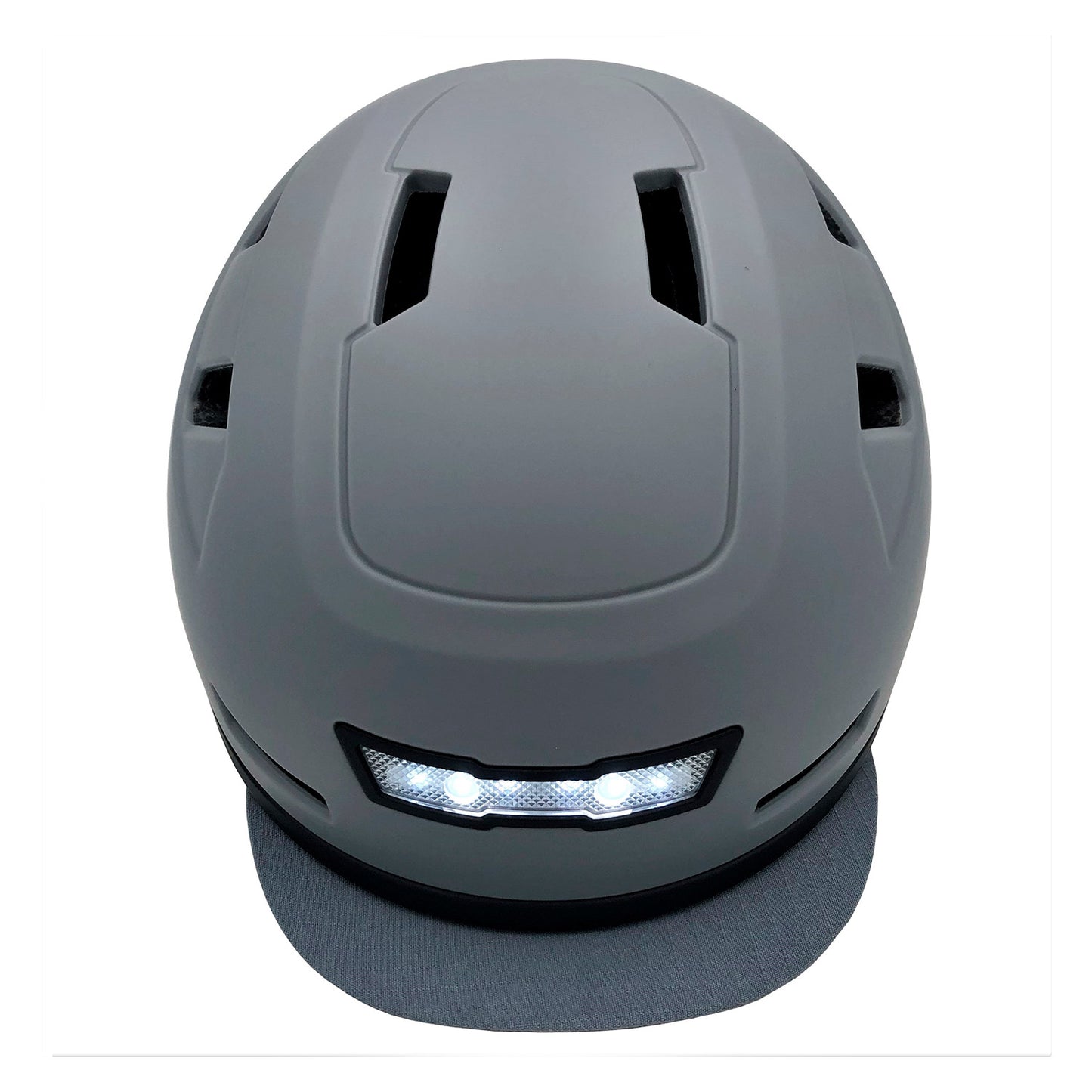 A gray XNITO sports helmet with an integrated LED light strip on the front and rear, designed for e-bike safety.