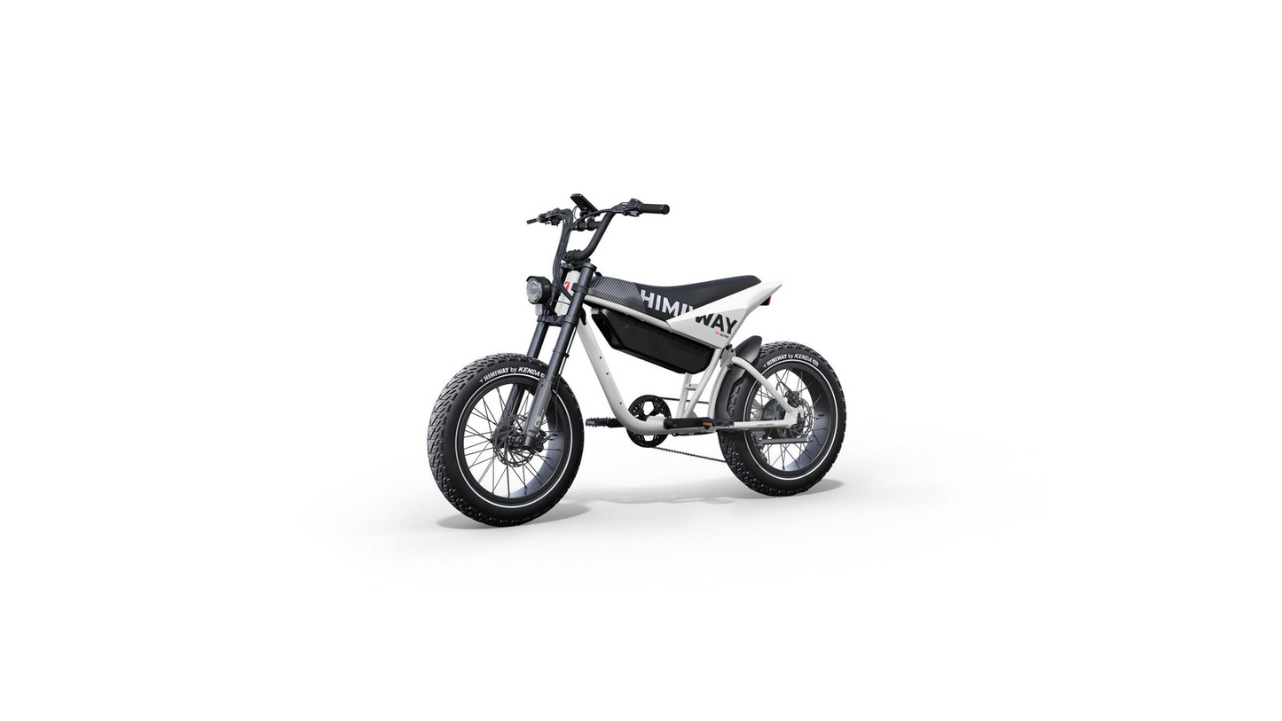 A black and white electric bike with a Himiway logo on the frame, thick tires, an advanced torque sensor for optimal performance, and a minimalistic design, viewed at a slight angle. Product Name: Himiway - C5 Brand Name: Himiway