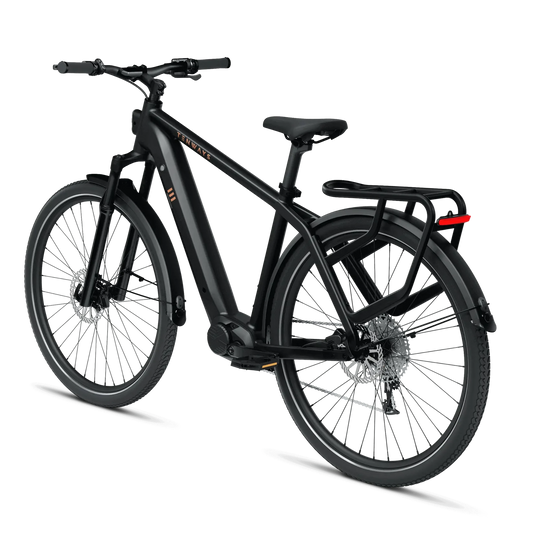 Tenways AGO X electric bicycle with a mid-drive motor, mounted on a transparent background with stylized speed lines.