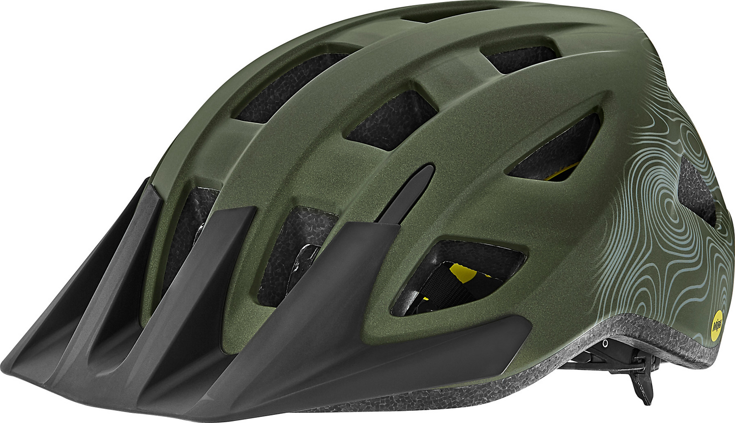 Matte green Giant Path helmet with Mips protection and ventilation holes.