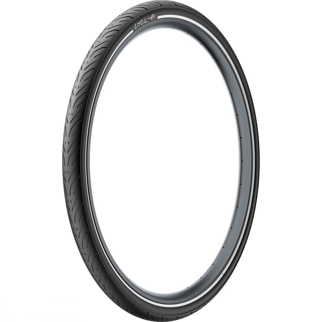 A single Pirelli Cycl-e GT 27.5x2.35 tire in black with patterned tread, shown at an angle on a white background.