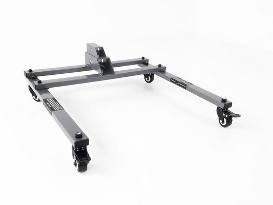 The Hollywood Racks - Rack Valet by Hollywood Racks features four caster wheels and a central mounting bracket, providing versatile support and mobility for engines in workshop environments.