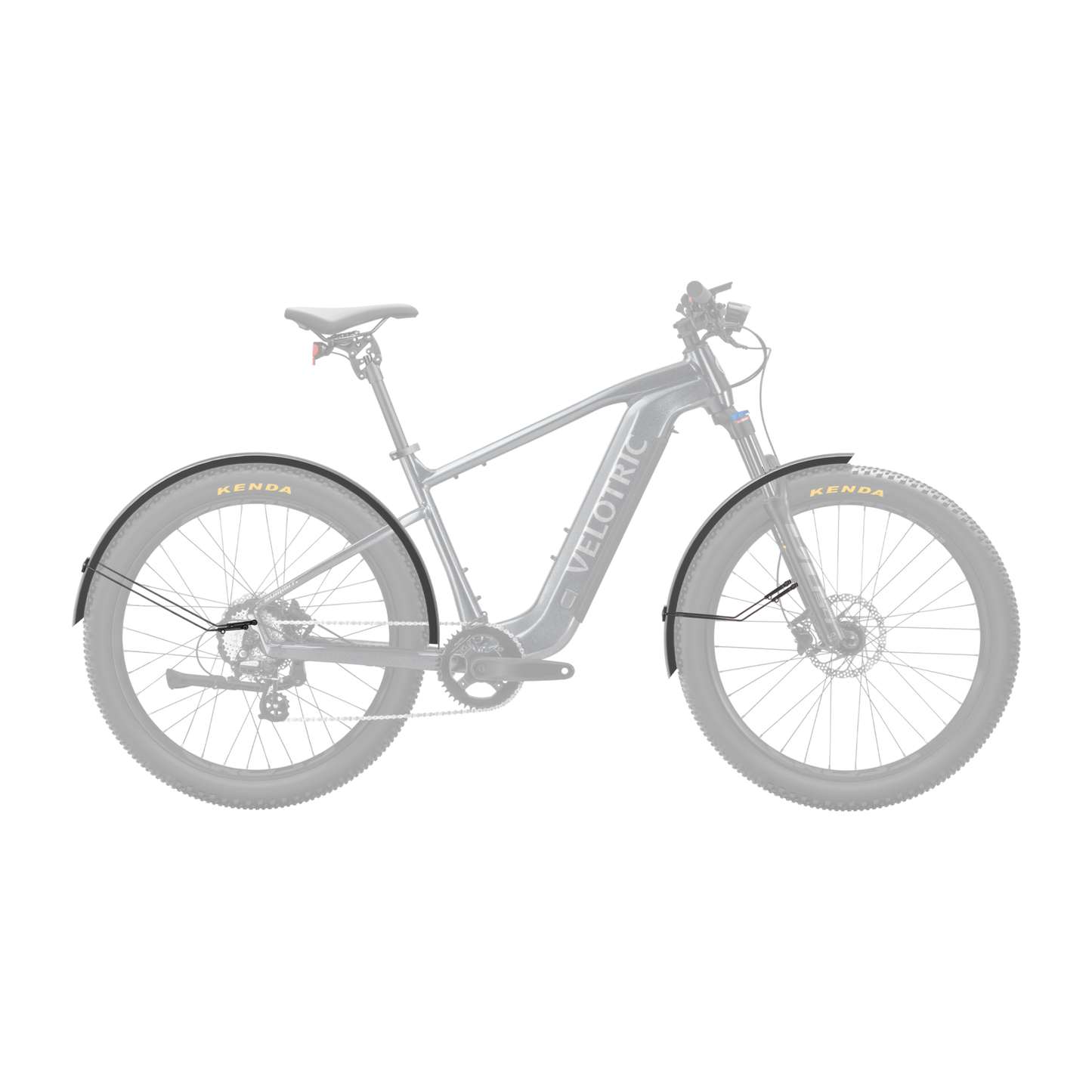 A black Velotric Summit 1 e-bike with thick tires and a digital display on the handlebar, set against a plain background.
