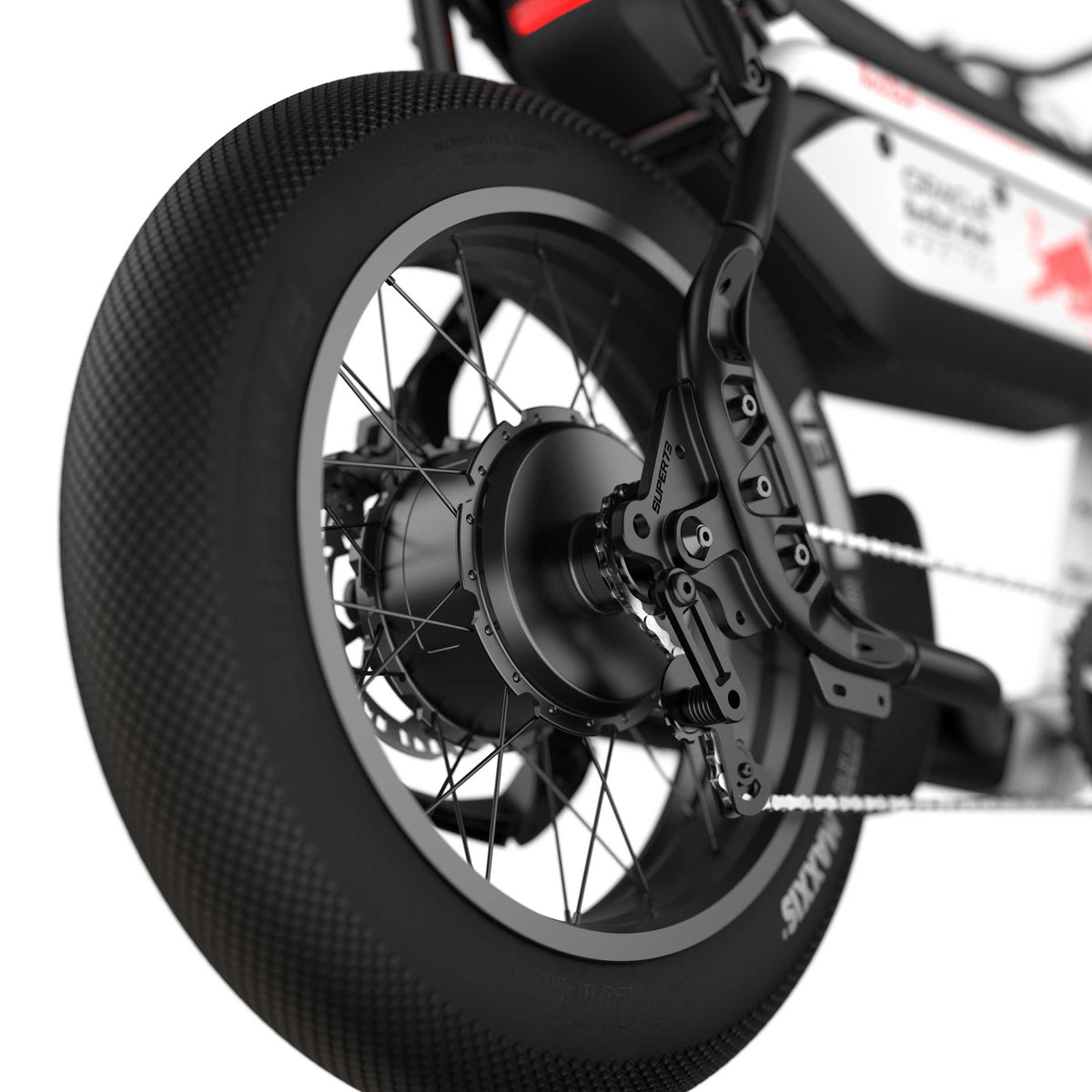 Detail view 2 of the SUPER73 x Oracle Red Bull Racing M1D SE ebike in Suzuka White.