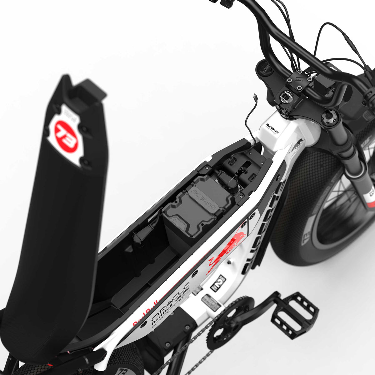 Detail view 3 of the SUPER73 x Oracle Red Bull Racing M1D SE ebike in Suzuka White.