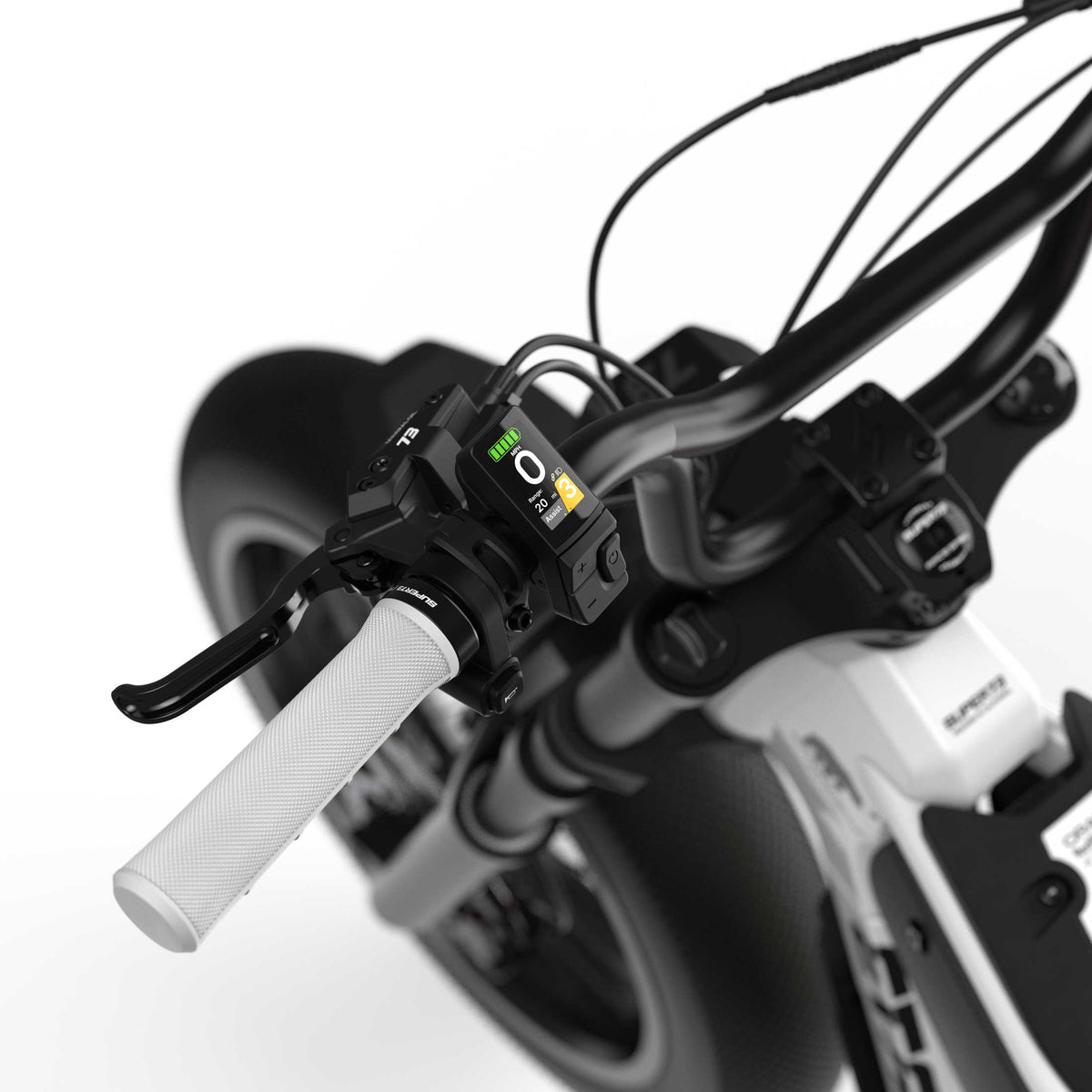 Detail view 4 of the SUPER73 x Oracle Red Bull Racing M1D SE ebike in Suzuka White.
