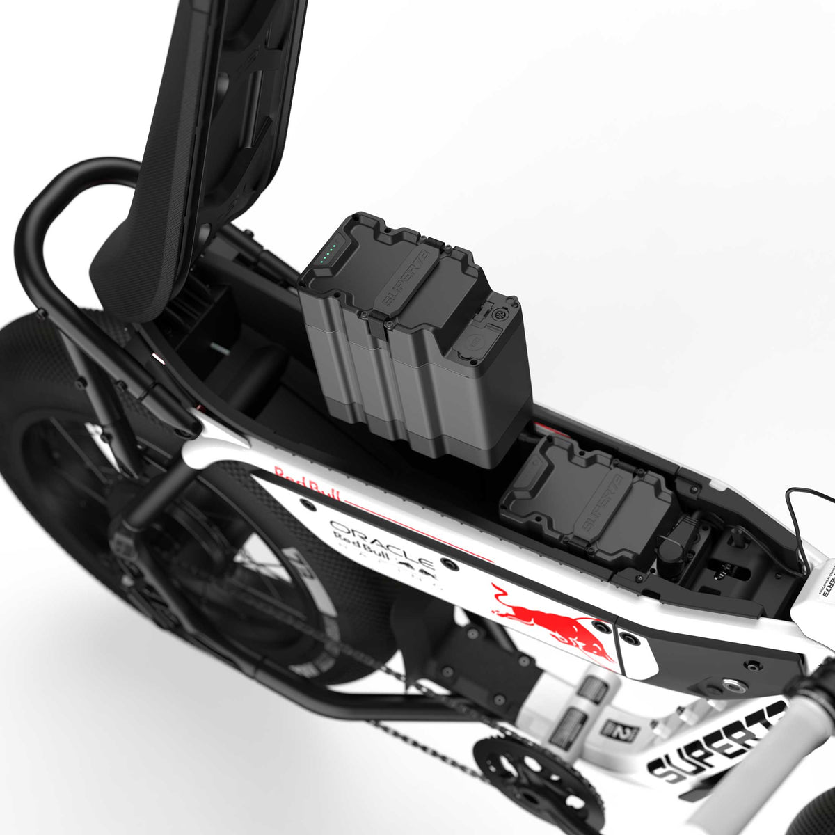 Detail view 5 of the SUPER73 x Oracle Red Bull Racing M1D SE ebike in Suzuka White.