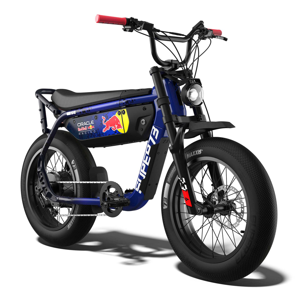 Front view of the Oracle Red Bull Racing M1D SE ebike in Nightfall Blue.