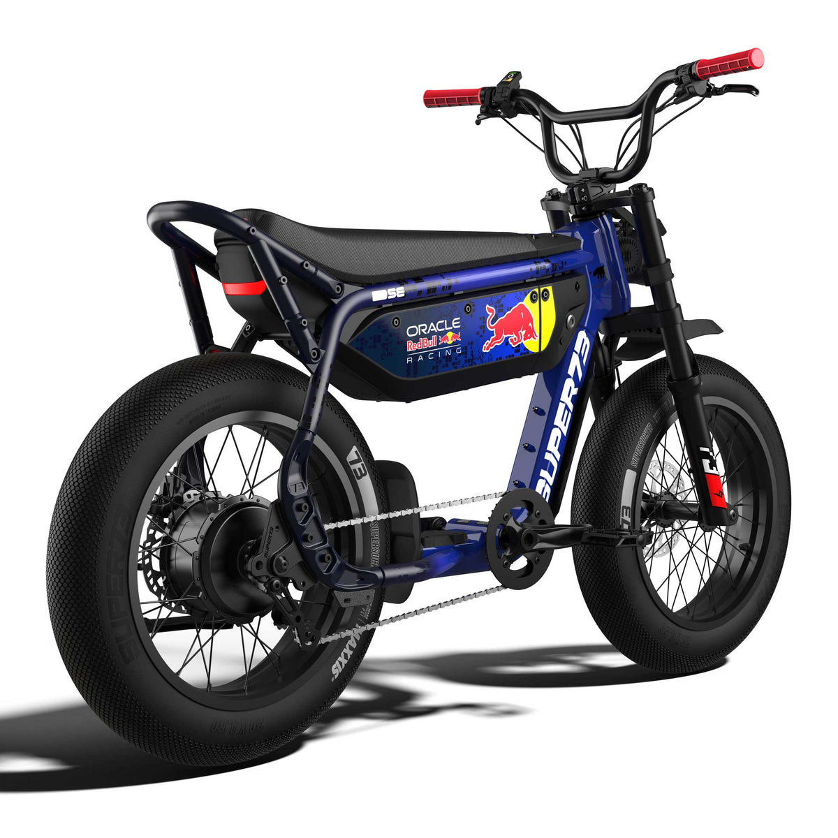 Rear view of the Oracle Red Bull Racing M1D SE ebike in Nightfall Blue.