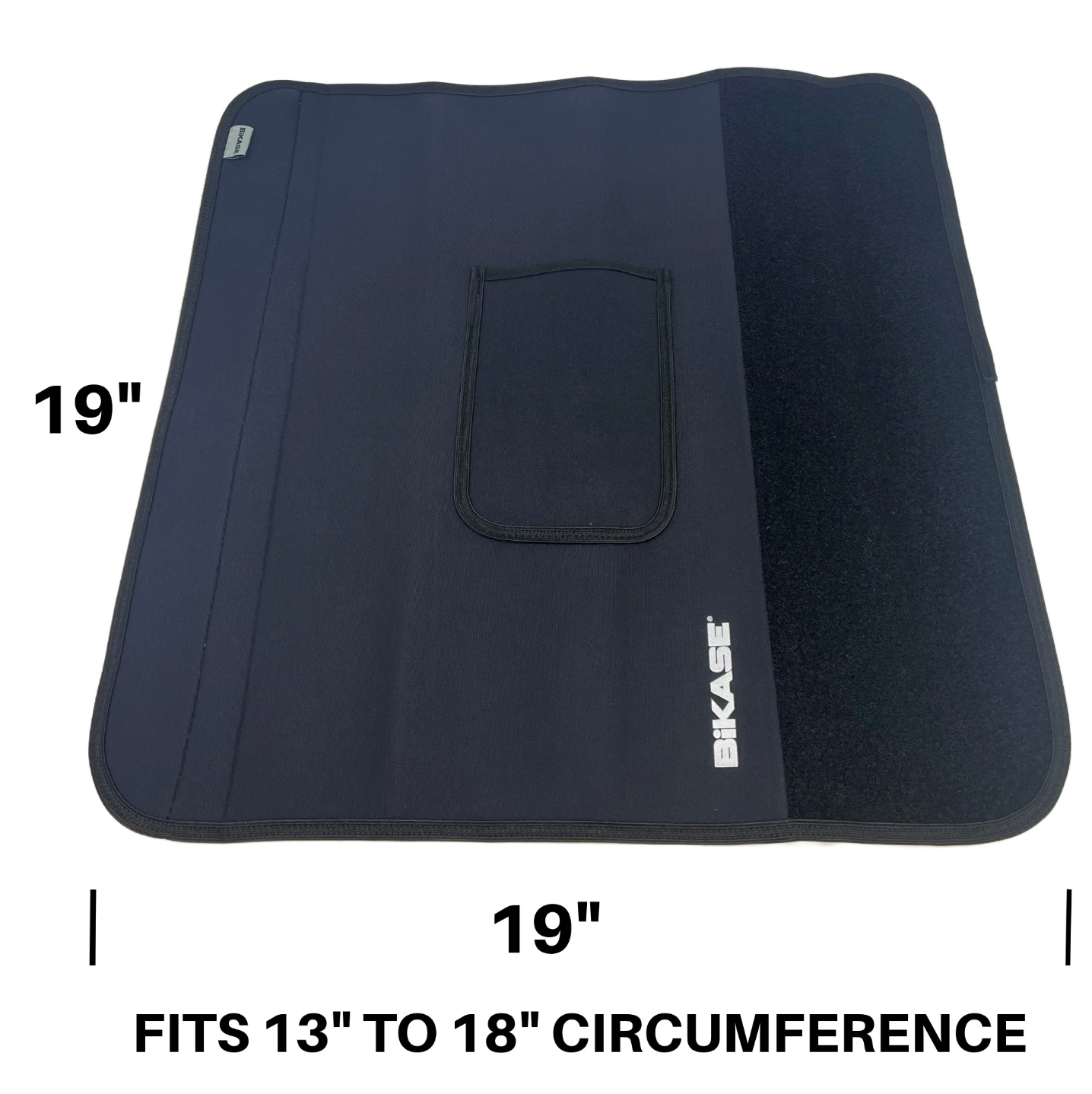 The eBike Battery Cover from Bikase is a black neoprene cover with dimensions of 19 inches by 19 inches, designed to fit a circumference of 13 to 18 inches. It features Velcro closure and a central pocket, ensuring excellent battery insulation.