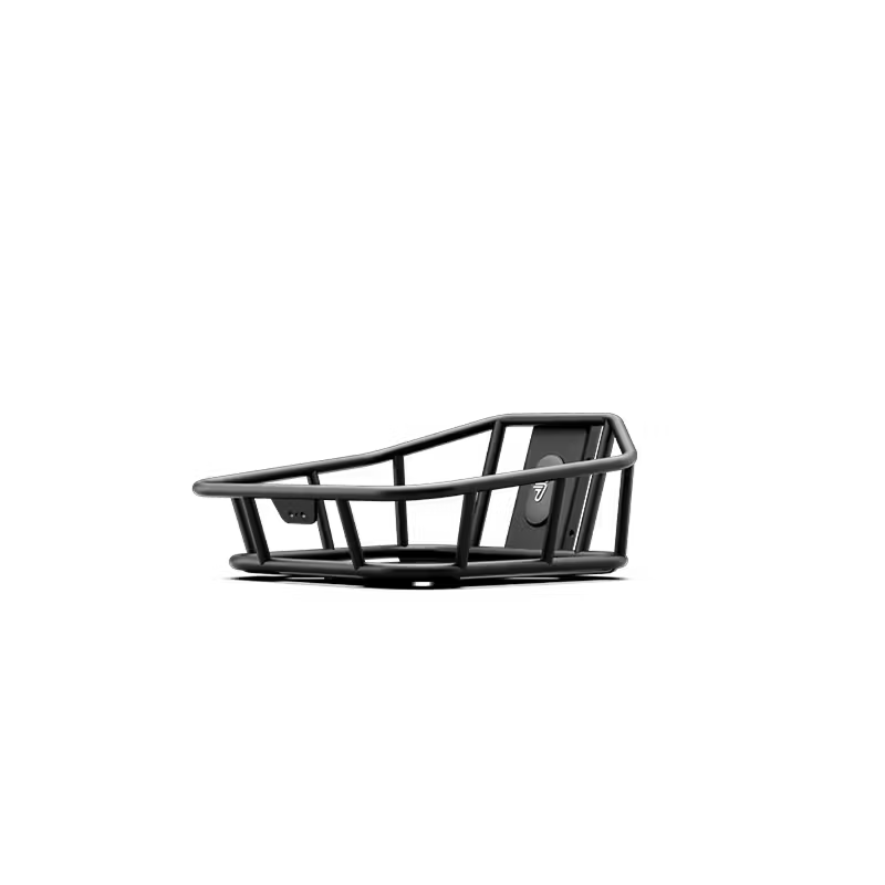 The Segway Front Basket by Segway features a sleek black metal, minimalist design and is shown against a white background—perfect as an e-bike accessory or for use on your Segway.