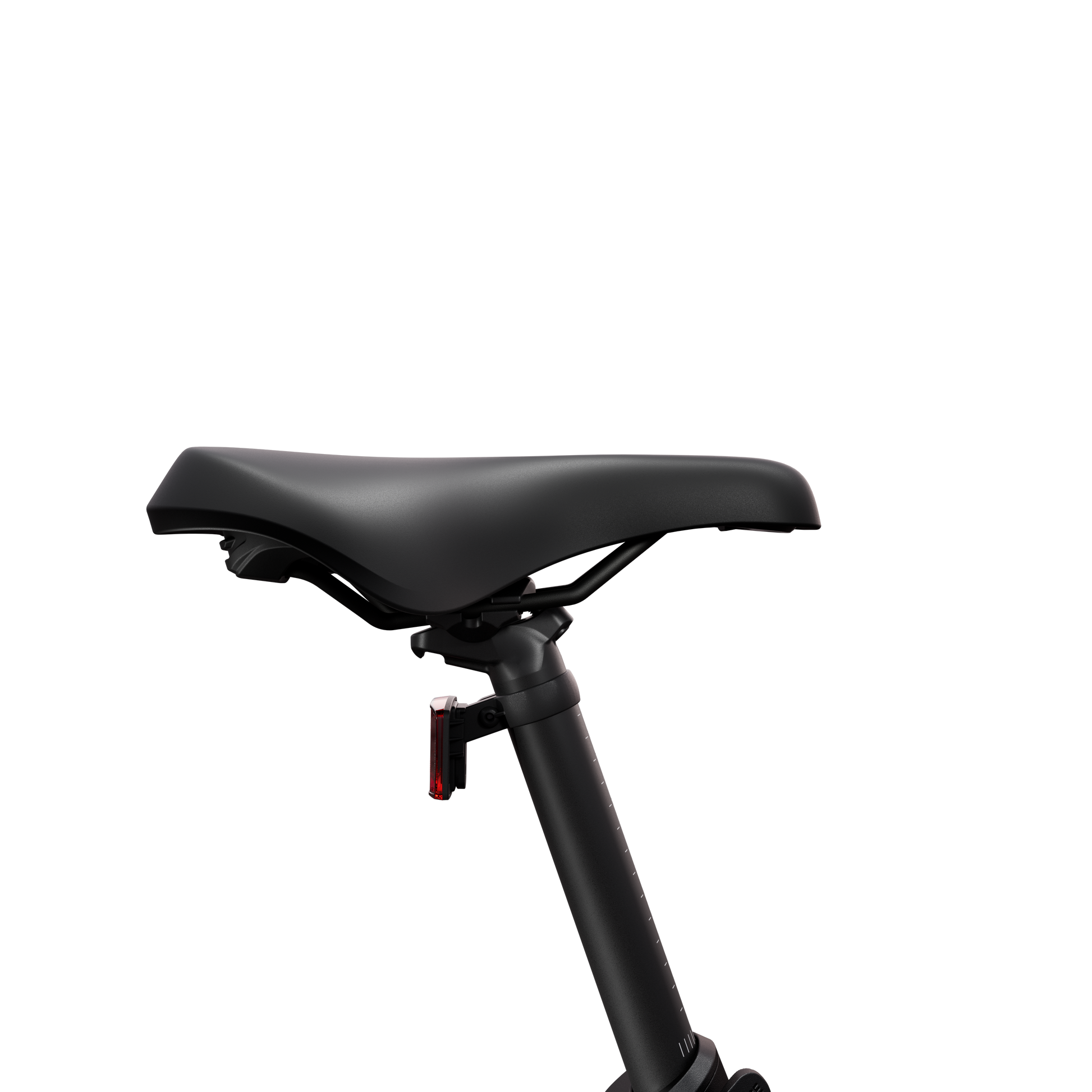 A black bicycle seat with a seat post, from the Segway Myon by Segway, shown against a plain white background.