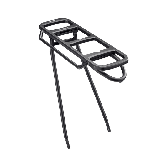 The Tampa Bay eBikes Velotric T1 ST Modular Rear Rack features a black metal design with two support legs and a flat top, offering a secure cargo solution for your bike. Compatible with the Velotric T1 ST, it’s perfect for carrying items on your ebike.