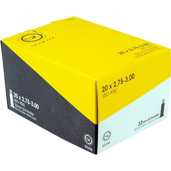 Box of Tampa Bay eBikes Tube - 20x2.75 - 3.00 (ISO 406) bicycle inner tubes with 32mm Schrader valves.