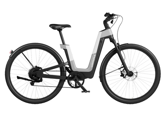 The Urtopia Carbon Fusion Pro eBike by Urtopia features a step-through frame, front suspension, and disc brakes, shown in side profile against a white background.