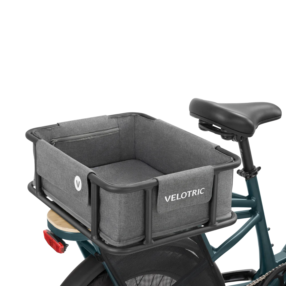 The Velotric rear basket with a waterproof design.