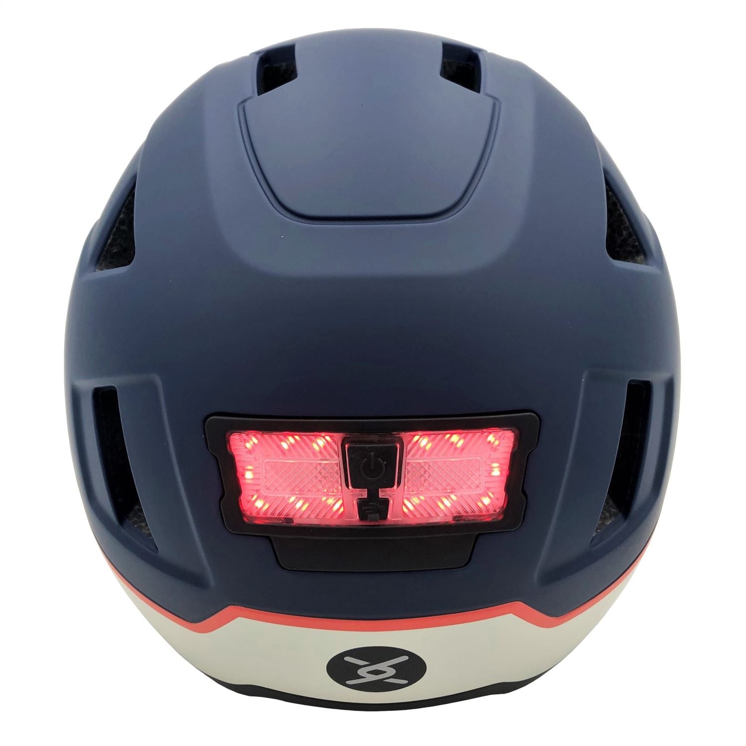 XNITO helmet with illuminated rear brake light and logo on a white background, compliant with CPSC and NTA-8776 safety standards.