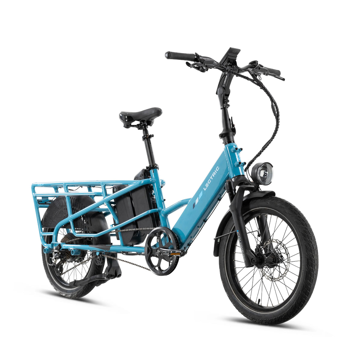 Lectric XPedition2 Raindrop Blue dual-battery configuration electric bike, three-quarter view