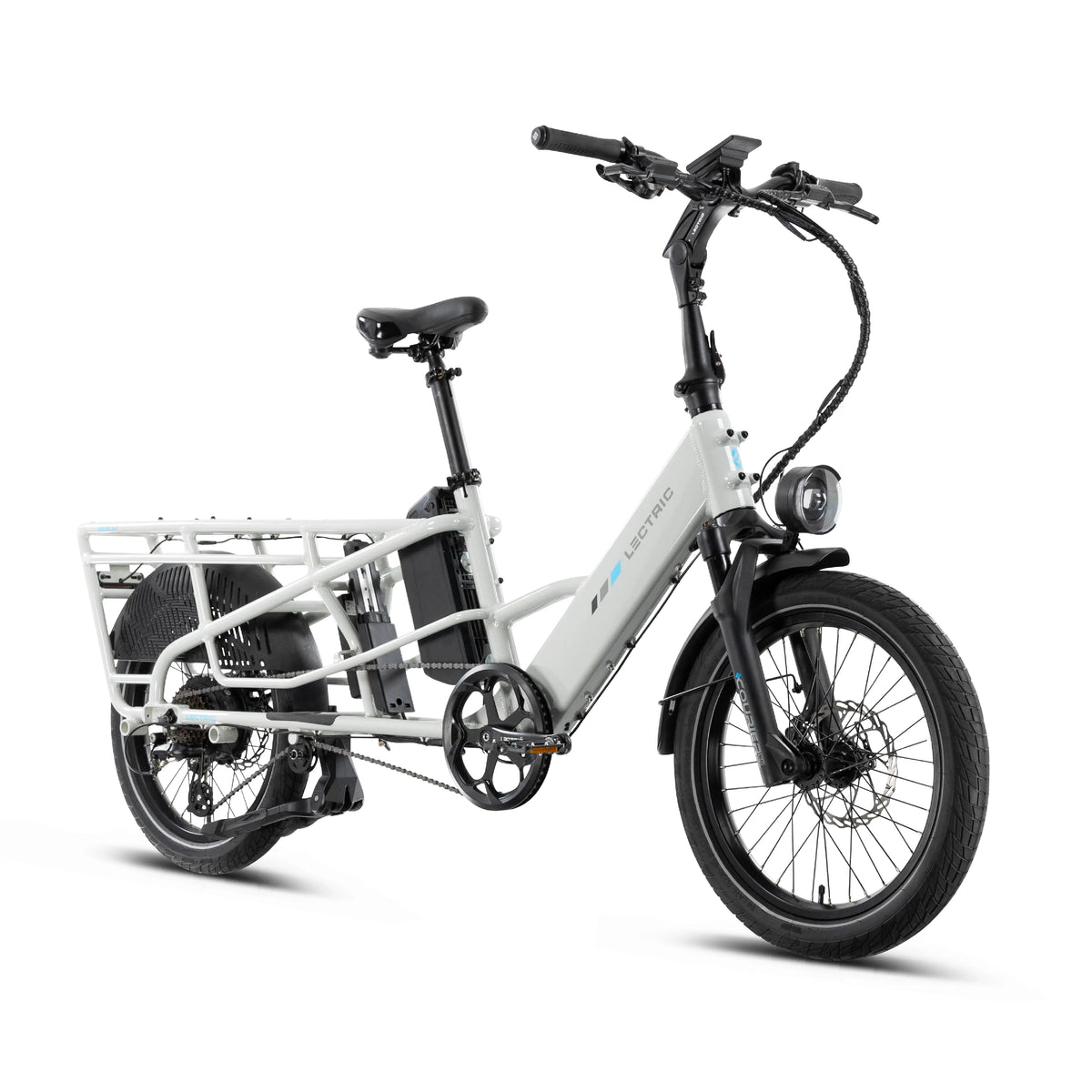 Lectric XPedition2 Stratus White single-battery configuration electric bike, three-quarter view