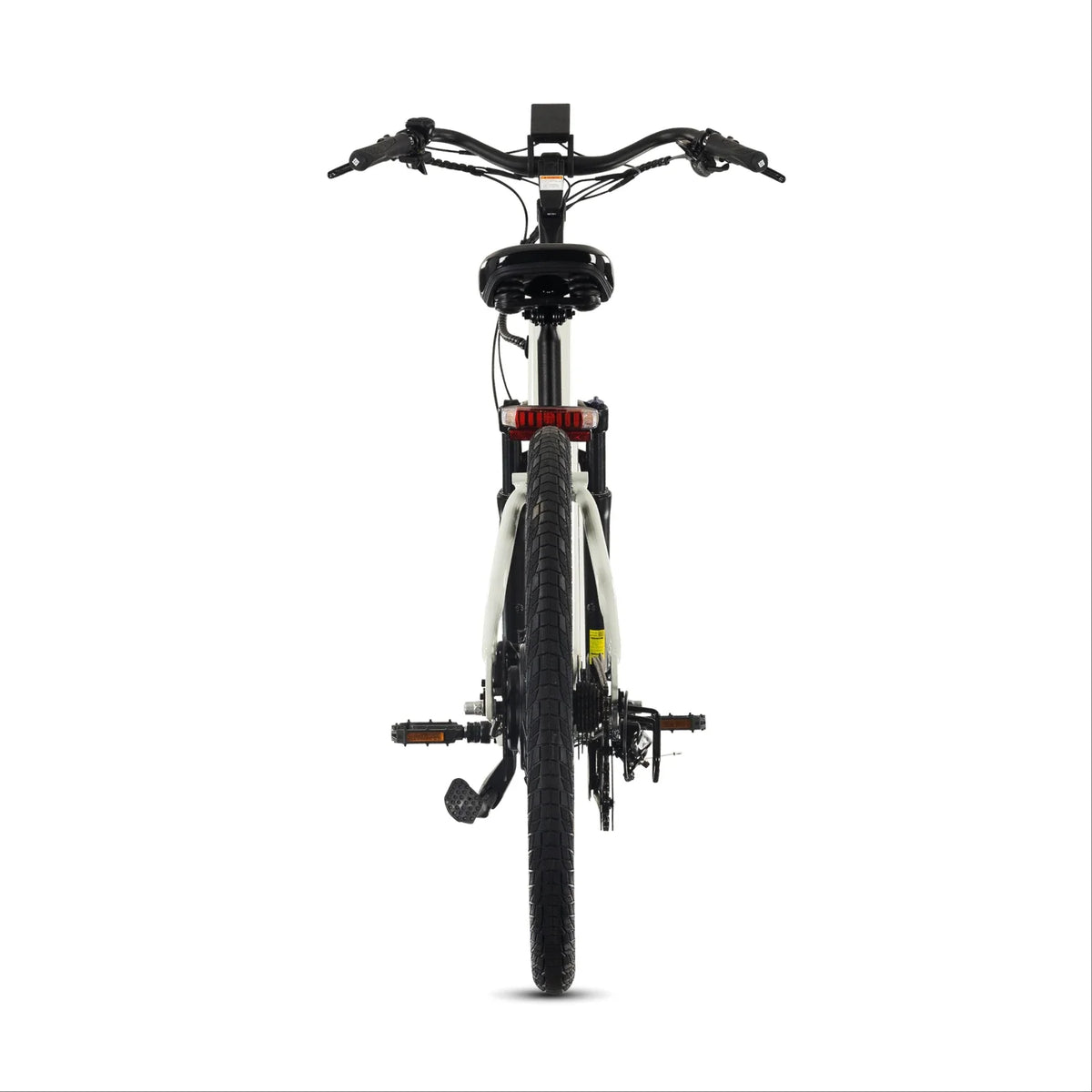 Lectric XPress2 Stratus White Cruiser electric bike, rear view