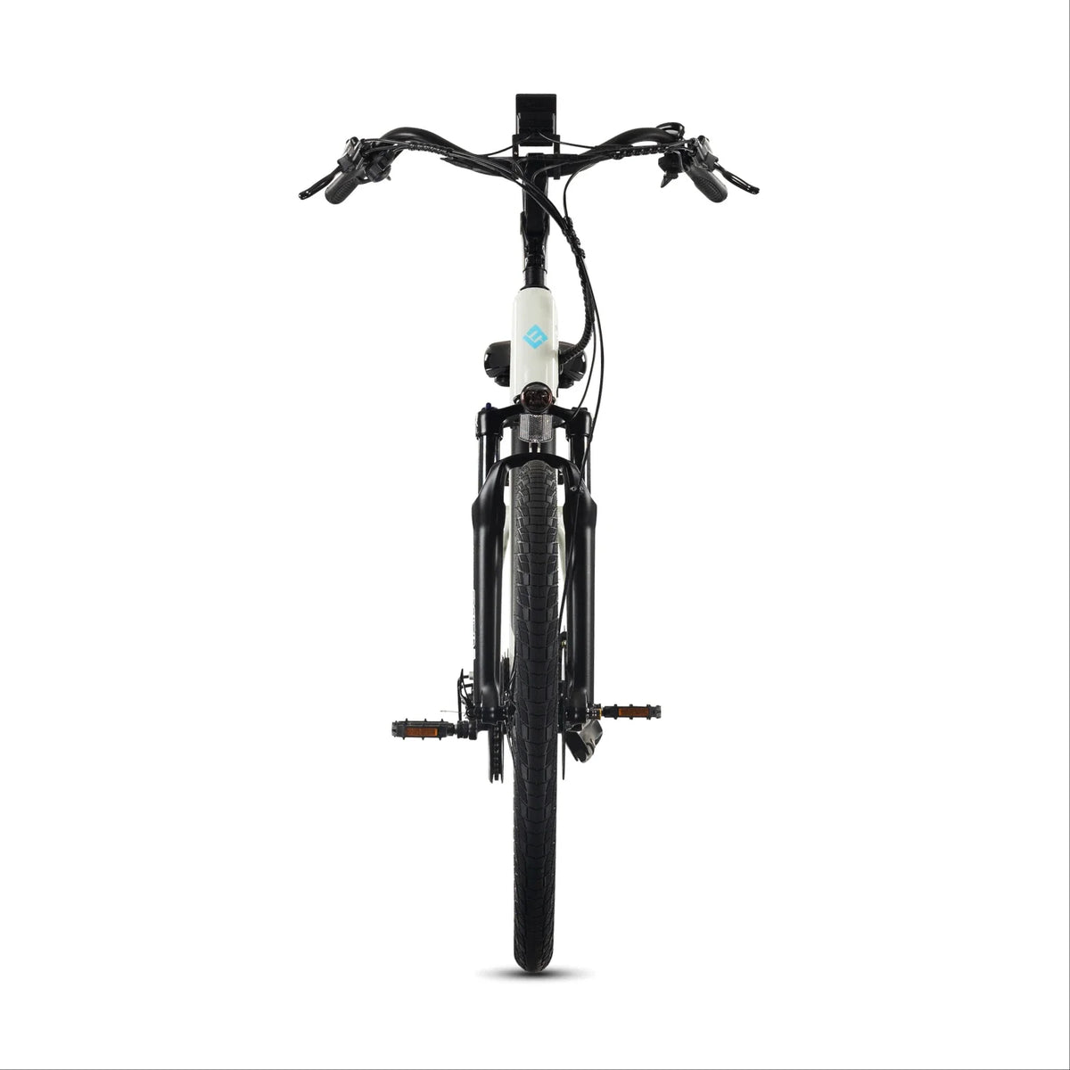 Lectric XPress2 Stratus White Cruiser electric bike, front view