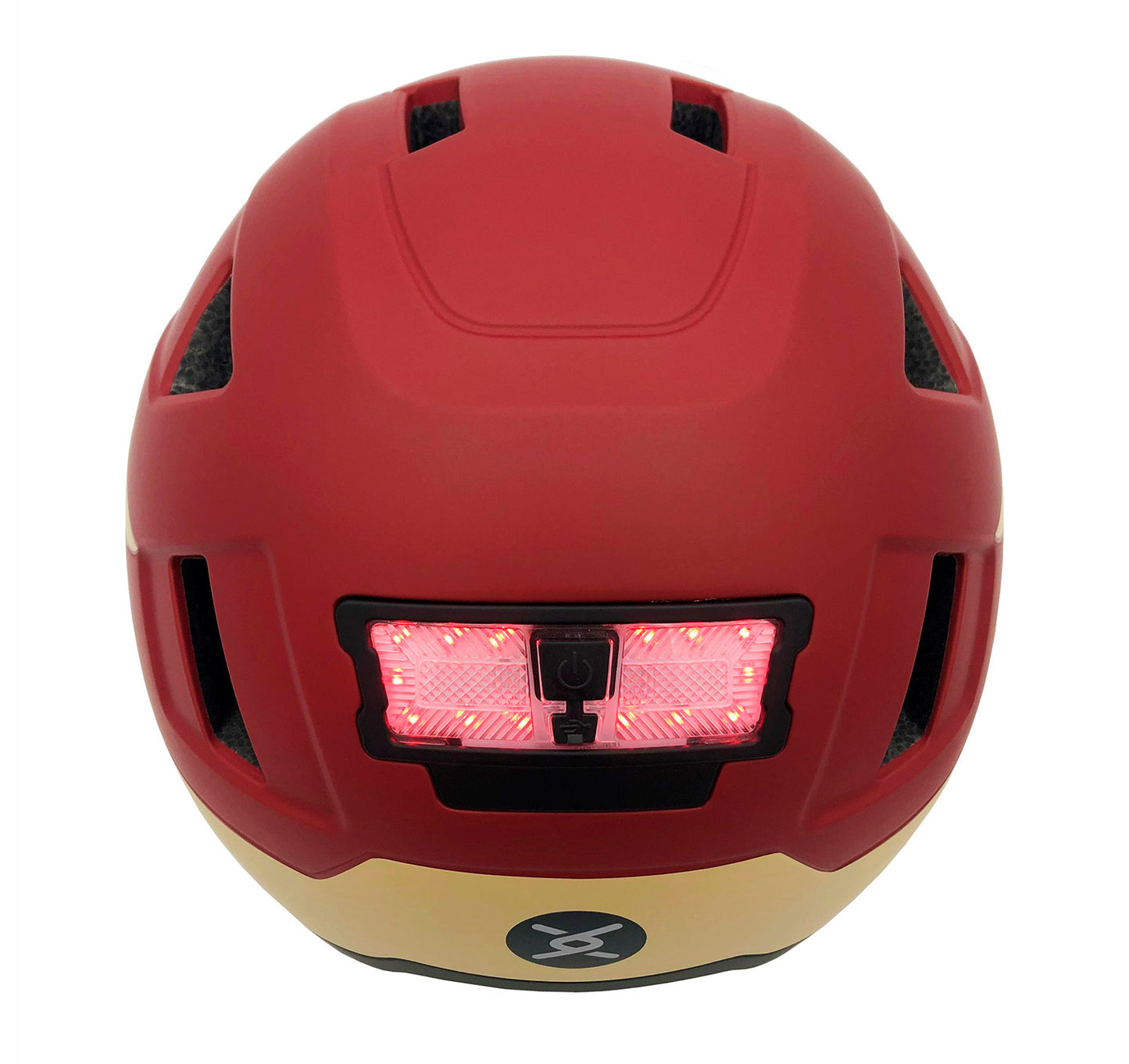 XNITO e-bike Helmet XNITO - Old School - Valkyrie with LED front and rear lights on.