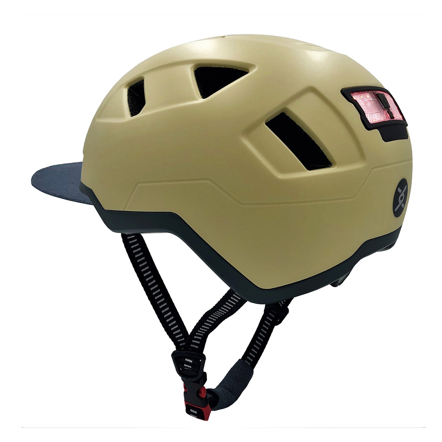 XNITO e-bike helmet with adjustable strap, LED front and rear lights, meeting CPSC and NTA-8776 safety standards.