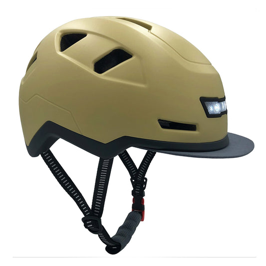 An XNITO Helmet - Old School - Hemp with a built-in light for enhanced visibility.