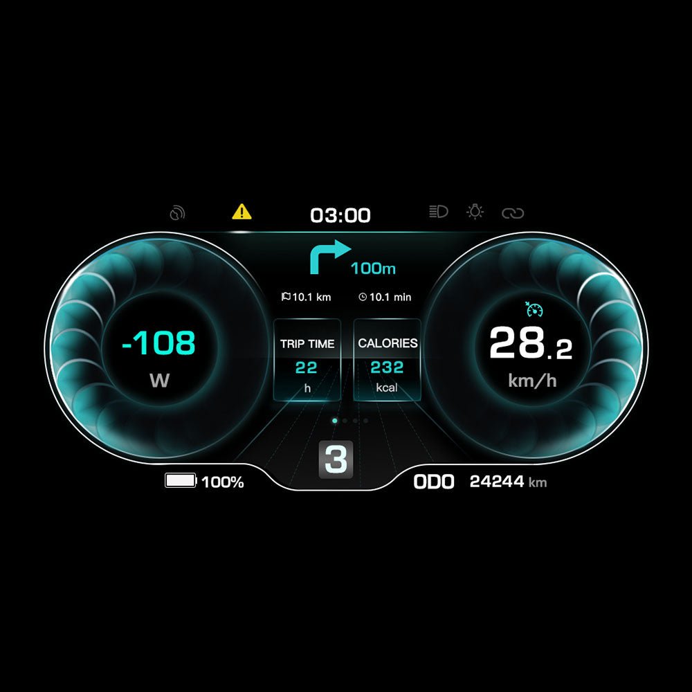 AOTOS FLUX X26 Pro handlebar-mounted TFT display showing navigation