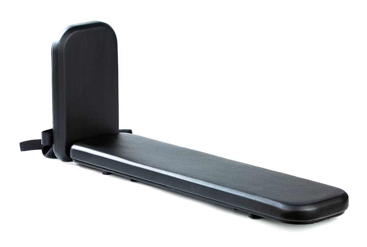 A comfortable black bench with an Aventon Abound - Seat Pad on a white background.