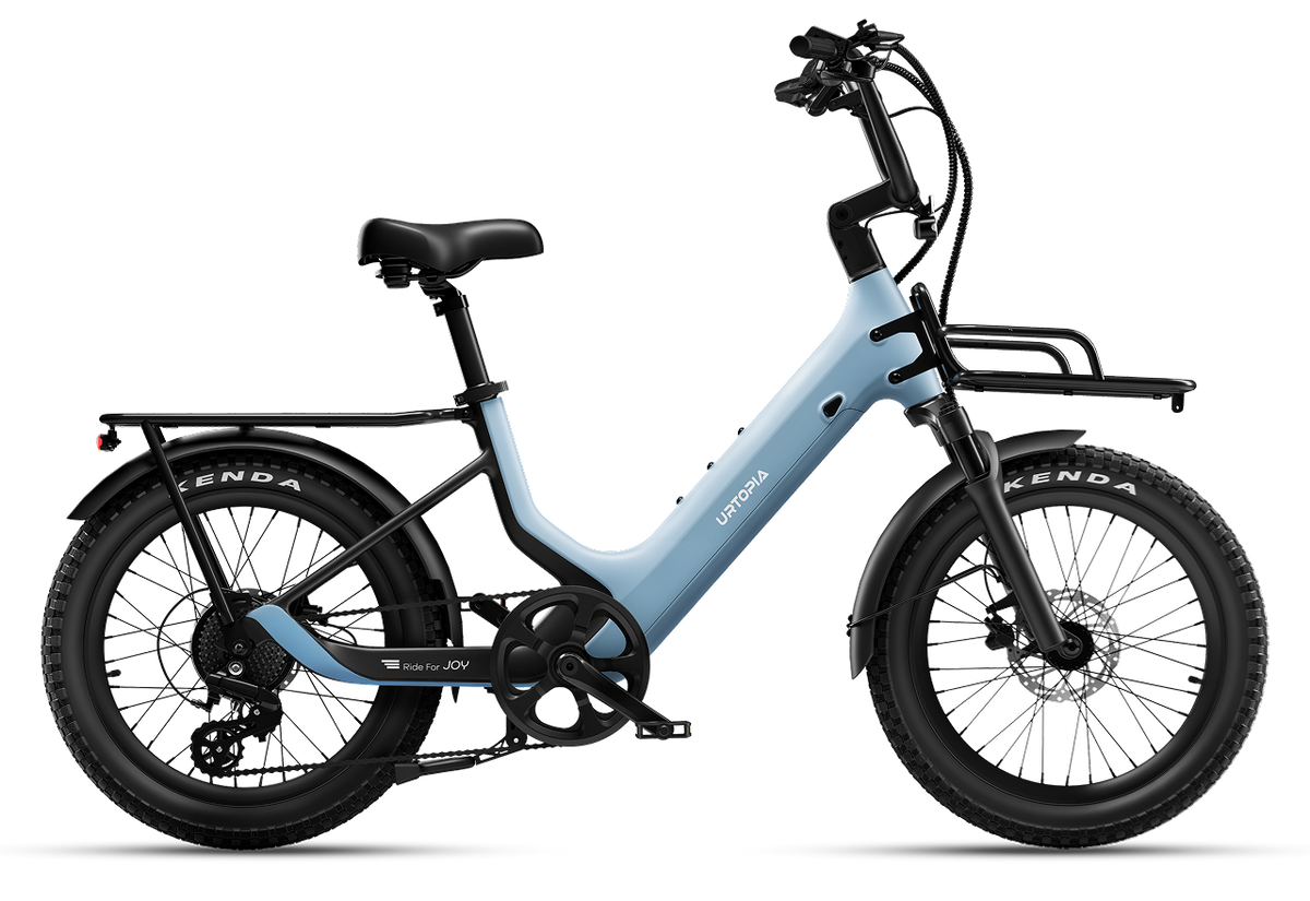 Urtopia Carbon Joy high handlebar electric bike in Glacier Blue, side profile