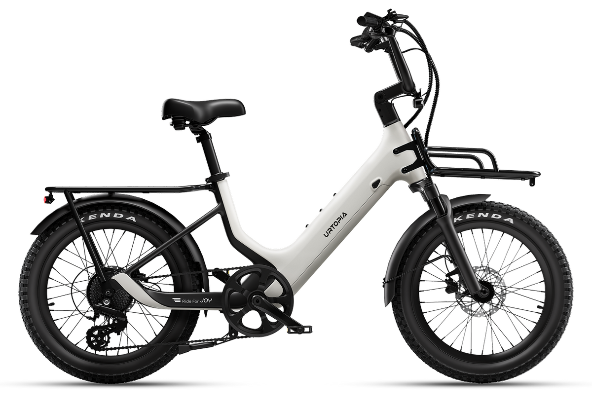 Urtopia Carbon Joy high handlebar electric bike in Creme, side profile