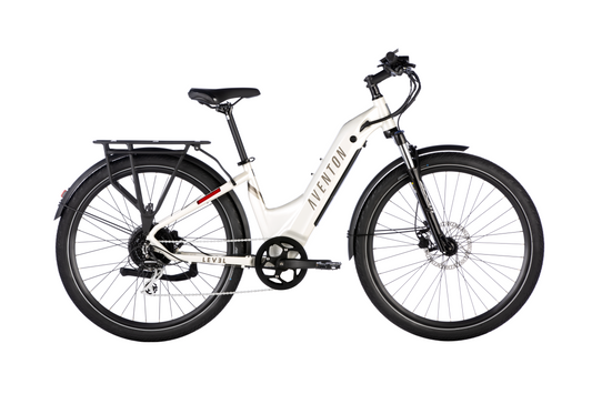 Aventon - LEVEL.2 Step Through - Polar White - R is a comfortable commuter eBike with a white and black color scheme.