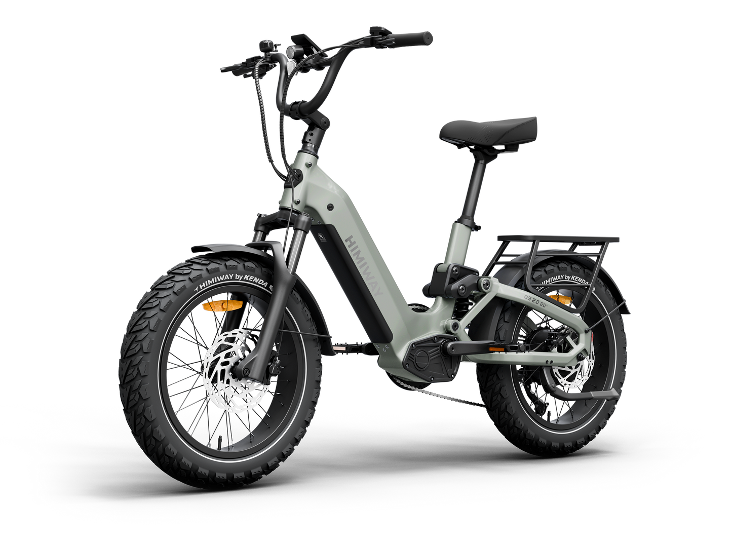 The Himiway D5 2.0 20in by Himiway is a gray fat tire electric bike featuring a 750W hub motor, step-through frame, front suspension, rear rack, and disc brakes, displayed on a plain white background.