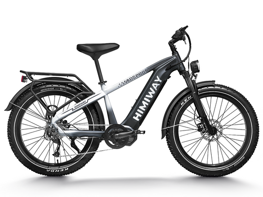 Himiway - D5 Pro Electric Fat Bike with a black and white design, front suspension, and rear cargo rack.