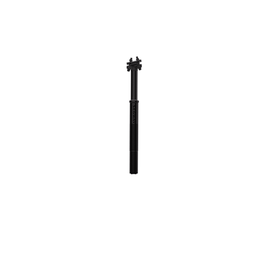 A Segway eBike Xiro Dropper Post by Segway, in black, stands vertically against a plain white background.