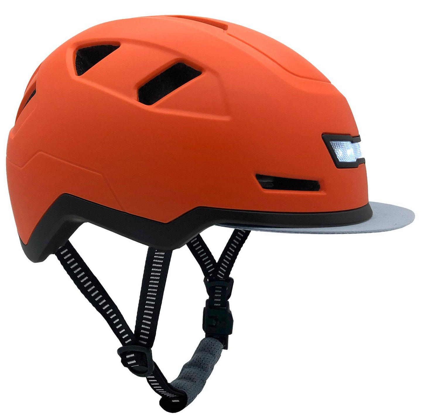 The Helmet XNITO - Old School - Dutch by XNITO features black straps, an adjustable chin closure, and a built-in LED rear light. Designed for e-bikes, it meets strict safety standards for enhanced protection.