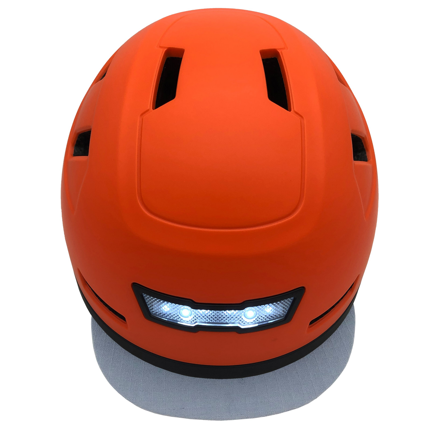 Displayed against a crisp white background, the XNITO Helmet XNITO - Old School - Dutch is an orange e-bike helmet featuring LED front lights and top ventilation slots, meeting the highest safety standards.