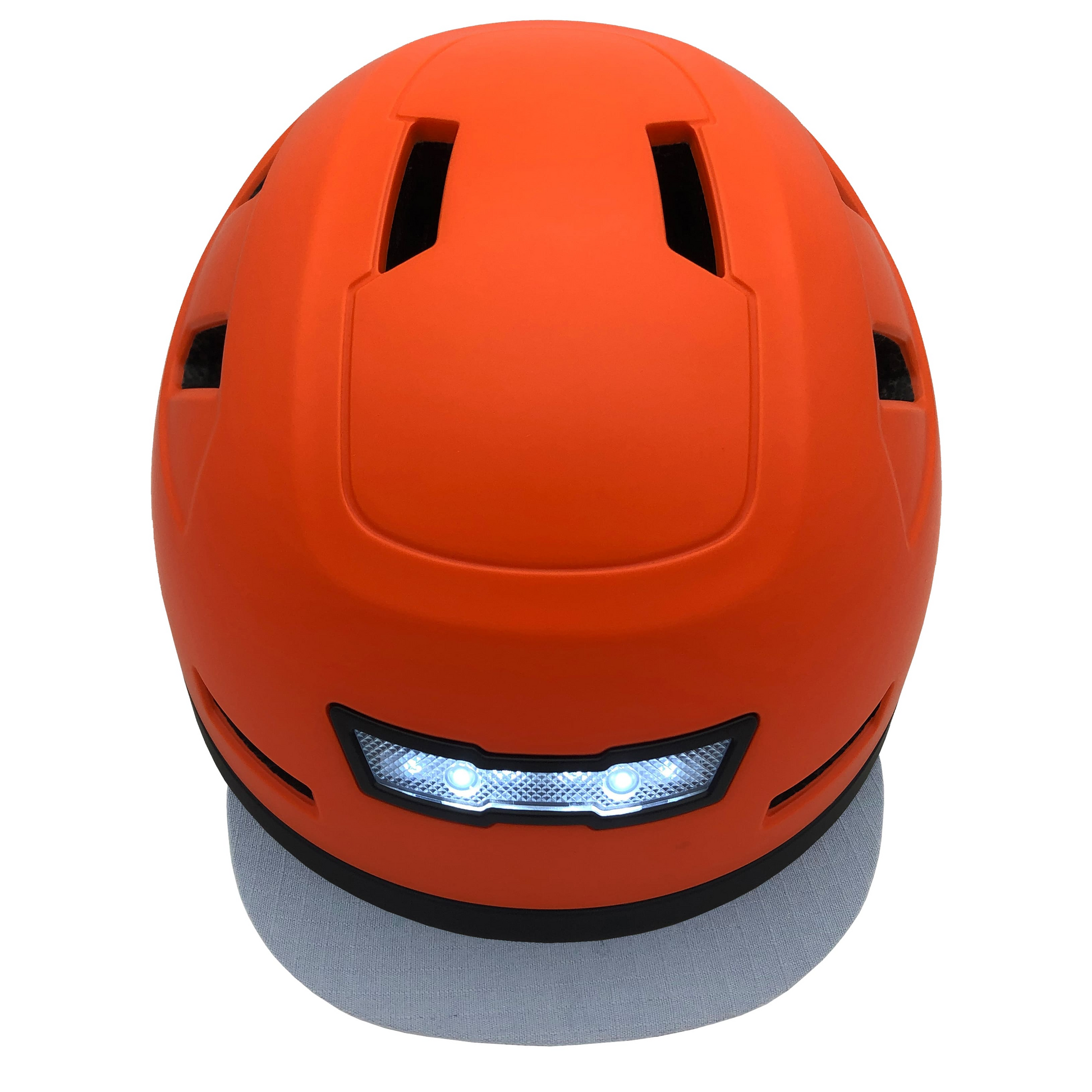 Displayed against a crisp white background, the XNITO Helmet XNITO - Old School - Dutch is an orange e-bike helmet featuring LED front lights and top ventilation slots, meeting the highest safety standards.