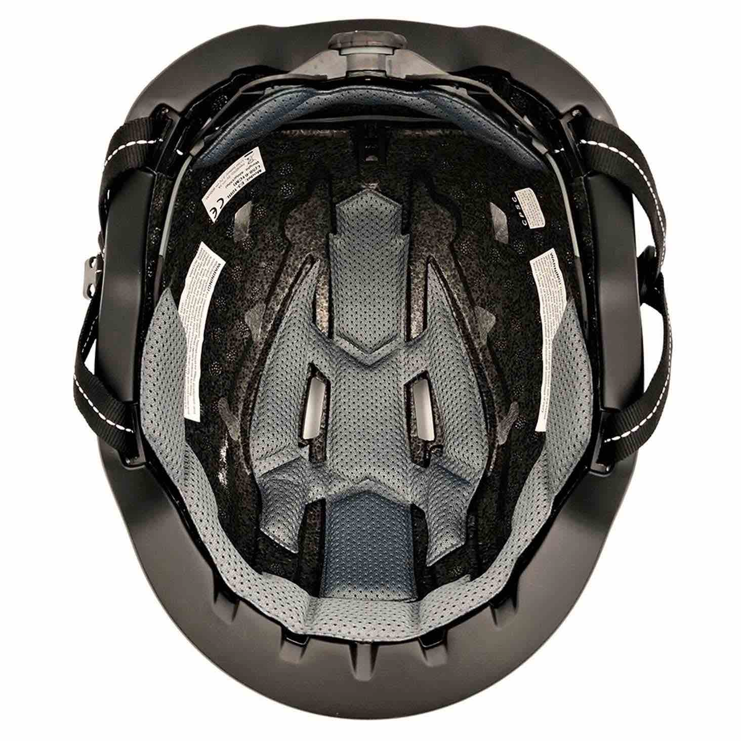 Interior view of the Helmet XNITO - Old School - Dutch by XNITO, featuring black padding, ventilation channels, and compliance with safety standards.