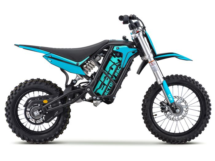 The EBOX eBOX - 2 V2 is a blue and black off-road electric minibike featuring knobby tires, visible suspension, and a powerful 2kW brushless motor built for long-range adventures.