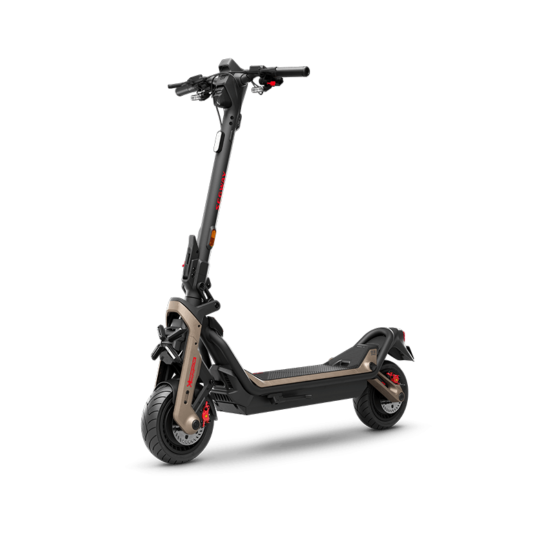 The Segway GT3 Pro Super Scooter, a black and gold high-performance model with wide tires, textured deck, and visible brakes, is displayed against a plain white background.