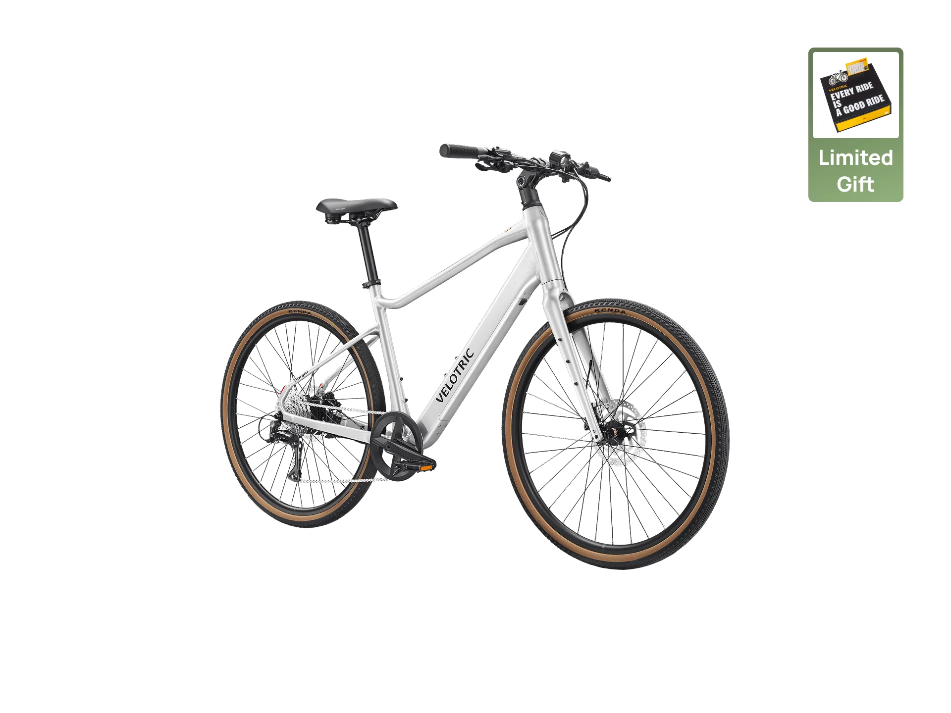 The Velotric Tempo electric bike features brown-trimmed tires and is shown on a white background; a “Limited Gift” badge in the top right corner displays a $100 gift card. Enjoy smooth rides with advanced torque-sensing technology from Velotric.