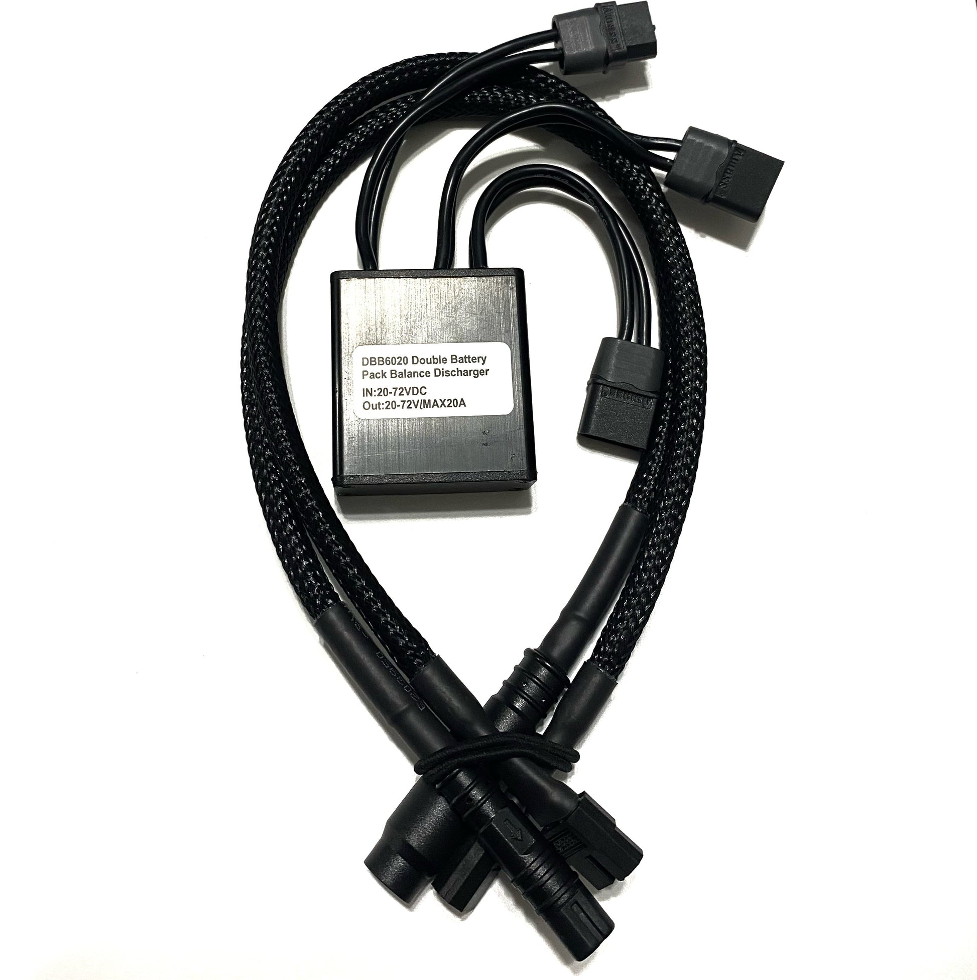 The ElectricAllWheel 20A Dual Battery Discharge Balancer Kit features braided cables, multiple connectors, and voltage labels—perfect for Rad, Himiway, Magicycle, Addmotor e-bikes or any dual battery setup.