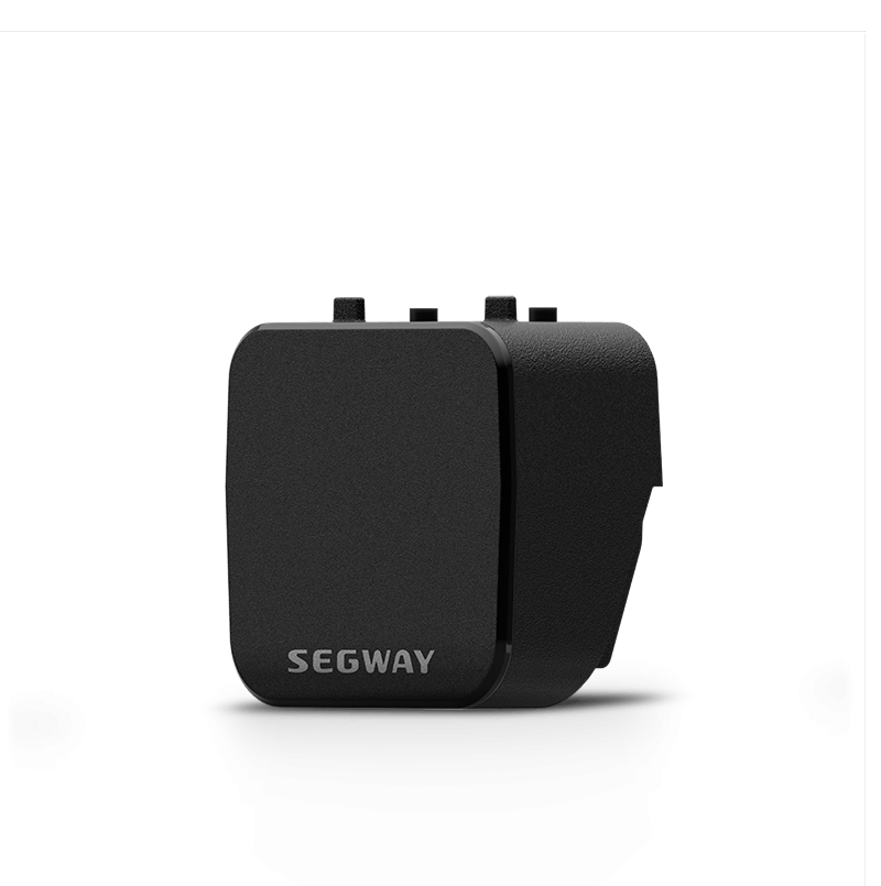 The Segway - Myon Rearview Radar, a black rectangular accessory with three top buttons, enhances bike safety by providing real-time traffic alerts; shown here against a plain white background.
