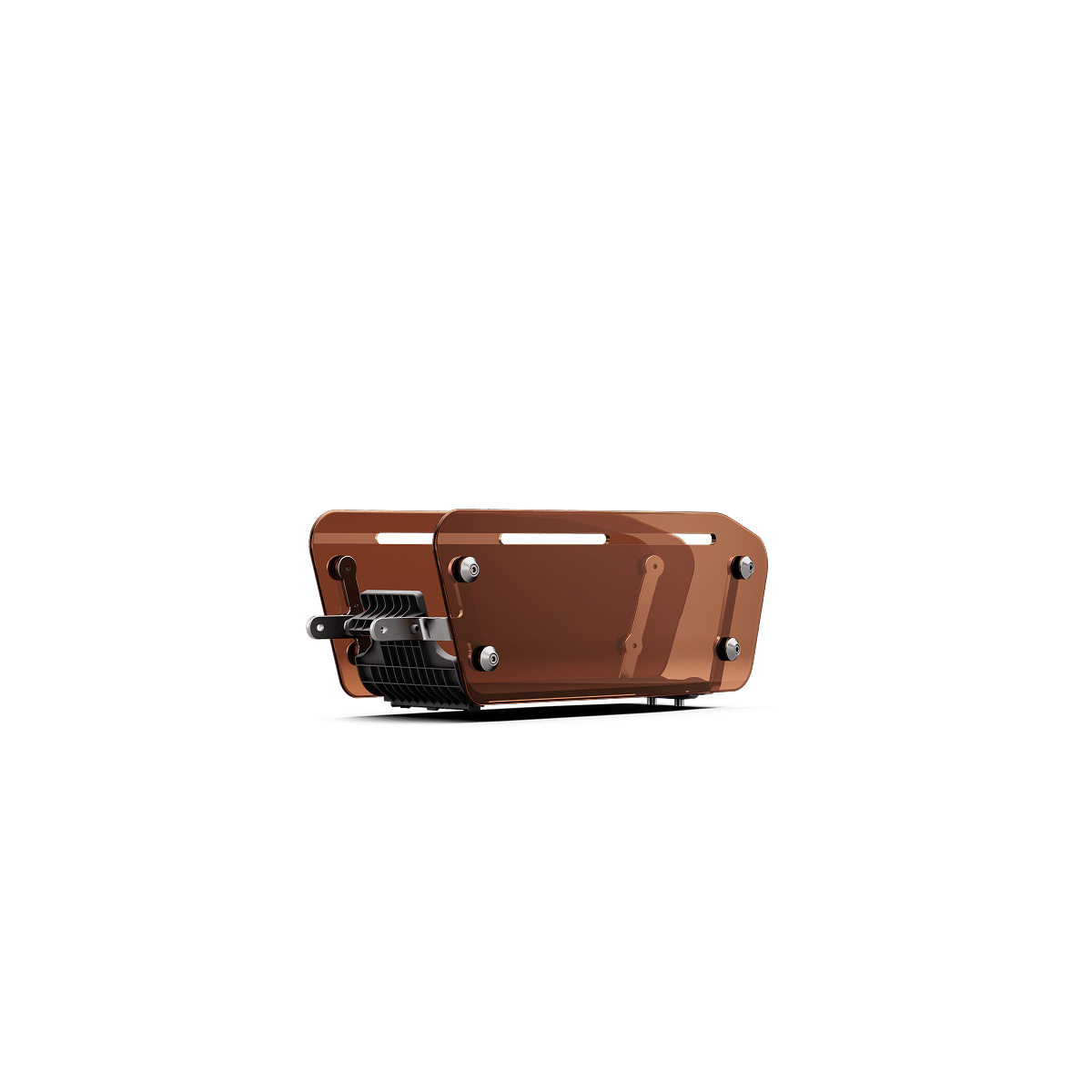 The Segway MUXI Middle Basket by Segway is a compact, rectangular brown metal accessory with black fins, visible screws, and side panels—ideal for enhancing your electric bike’s storage. Photographed on a plain white background.